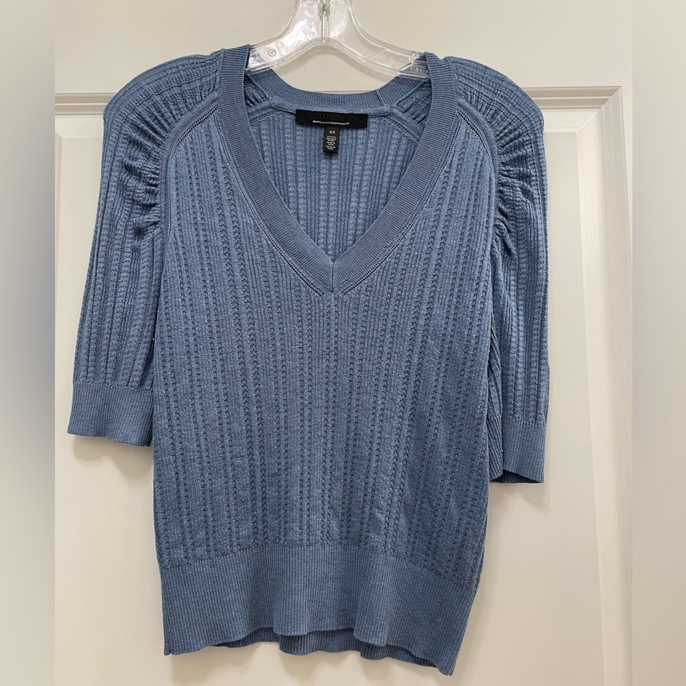 White House Black Market Women's Blue V-Neck Sweater